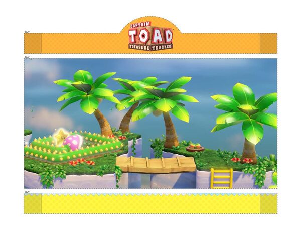 Printable sheet for a Captain Toad: Treasure Tracker diorama background. This printable specifically promotes the Nintendo Switch and Nintendo 3DS versions of the game.