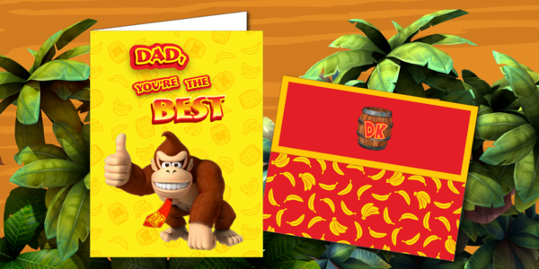 Banner for a printable Father's Day card featuring Donkey Kong