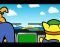 Spitz turning on the taxi's TV