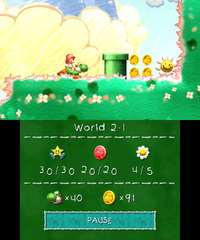 Smiley Flower 5: At the end of the segment with stone blocks falling from above. Yoshi must dash to the flower and collect it before a block lands over it.