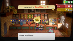Mario holding a 300 Shop Point reward in Paper Mario: The Thousand-Year Door for Nintendo Switch.