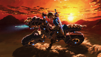 Artwork of Link riding the Master Cycle Zero in The Legend of Zelda: Breath of the Wild, released to promote The Champions' Ballad.