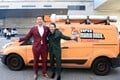 Pratt with co-star Charlie Day and the Super Mario Bros. Plumbing van