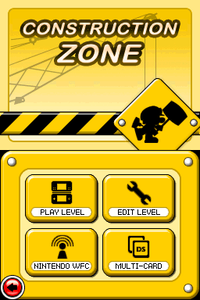 The Construction Zone menu from Mario vs. Donkey Kong 2: March of the Minis.