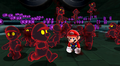 Mario cornered by Cosmic Clones in the early version of the Puzzle Plank Galaxy.