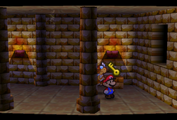 Mario finding the first Ruins Key in Dry Dry Ruins of Paper Mario.