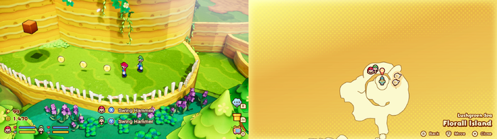 Mario and Luigi near 3 Coins on Florall Island of Mario & Luigi: Brothership.
