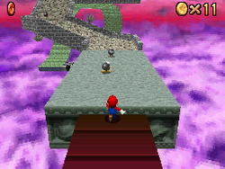 Mario in an upper level of Bowser in the Sky in Super Mario 64 DS