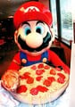 Mario eating spaghetti with mushrooms and meatballs, from a 2005 issue of Nintendo Power