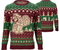 A holiday sweater featuring Mario handing out a gift and various Super Mario elements in the background