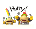 Bowser Jr. and Lemmy Koopa hungry and saying "Hurry!"