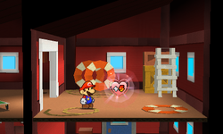 Mario near a HP-Up Heart in Surfshine Harbor of Paper Mario: Sticker Star.