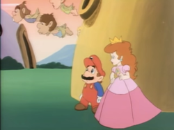 Screenshot of a scene from the Super Mario World television series episode "King Scoopa Koopa" that "Time to Run" plays in.