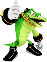 Artwork of Vector the Crocodile for Mario & Sonic at the Olympic Winter Games (reused for Mario & Sonic at the Rio 2016 Olympic Games Arcade Edition)