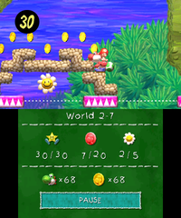 Smiley Flower 3: In the purple Flatbed Ferry segment, where it is surrounded by breakable blocks. Red Yoshi can either use eggs, a Wall Lakitu's projectile, or ground pound through to get it.