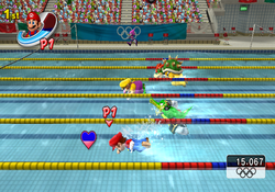 Aquatics - 4x100m Freestyle event in Mario & Sonic at the Olympic Games for Wii
