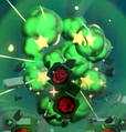 An explosion from a Bowser cannon's shot destroying multiple Bowser Blocks