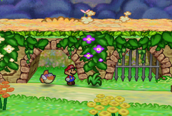 Mario finding last Stinky Herb in Flower Fields of Paper Mario.