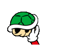 Mario throwing a Green Shell.