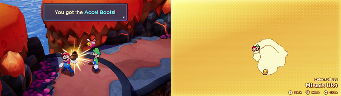 Mario picking up the Accel Boots on Minmin Islet of Mario & Luigi: Brothership.