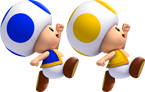 Artwork of Yellow Toad and Blue Toad from New Super Mario Bros. U.
