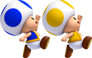 Artwork of Yellow Toad and Blue Toad from New Super Mario Bros. U.