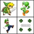 A St. Patrick's Day image of four quadrants with Link, Yoshi, Luigi, and the Nintendo logo surrounded by four four-leaf clovers, respectively. It was posted to Nintendo's Facebook on March 17, 2013, with the post describing how the three characters are "pinch-proof" due to their "shades of shamrock" (i.e., green).