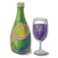 A wine bottle and glass