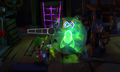 Luigi facing a Greenie with a paranormal shield