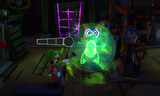 Luigi facing a Greenie with a paranormal shield.