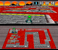 Luigi driving on Bowser Castle 3