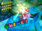 Mario and Yoshi getting a Shine Sprite of Pianta Village in Super Mario Sunshine.