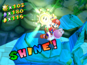 Yoshi and Mario collect a Shine Sprite.