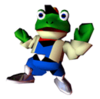A Sticker of Slippy Toad (from Star Fox 64) in Super Smash Bros. Brawl.