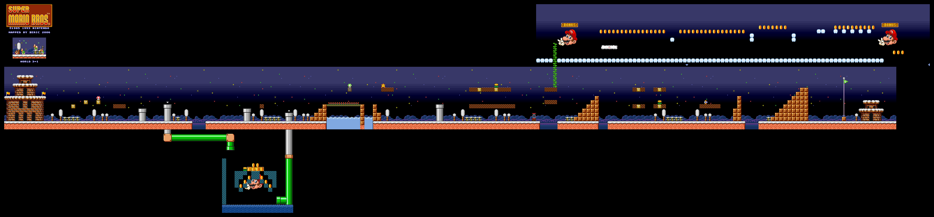 Map of World 3-1 (Super Mario All-Stars version)
