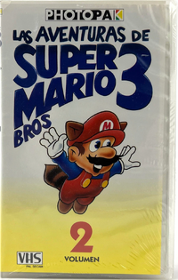 Yellow variant of the cover of the Las aventuras de Super Mario Bros. 3: Volumen 2 Photopak VHS