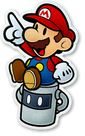 Mario on Huey while using the Cutout power in Paper Mario: Color Splash.