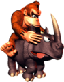 Donkey Kong riding Rambi the Rhino.