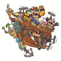 Official artwork of Bowser, Bowser Jr., and the Koopalings on an Airship.