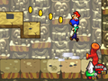 Mario and Luigi performing the Balloon Jump in Mario & Luigi: Bowser's Inside Story