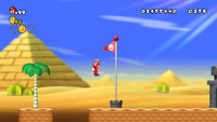 The red flag in World 2-4 of New Super Mario Bros. Wii.
