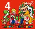 Happy Birthday. A still image of the characters giving a present