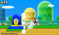 Mario being shot out of a blue cannon.
