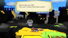 Huey warns Mario about the black paint at Sunglow Ridge.