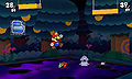 Mario in battle with a Snifit, Poison Blooper, and Ninji.
