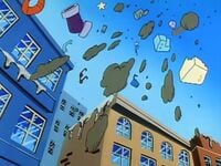 Koopa trash raining from the sky in The Adventures of Super Mario Bros. 3 episode "Recycled Koopa"