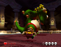 Wario during the boss fight against DinoMighty in Wario World
