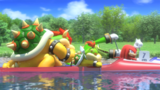 Bowser, Bowser Jr., Knuckles, and Vector canoeing.