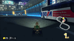 Koopa Troopa activating anti-gravity in a section of N64 Toad's Turnpike, taken in Mario Kart 8 Deluxe