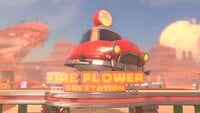 The Fire Flower Gas Station in Mario Kart World